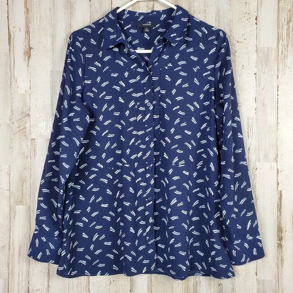 Alfani Casual Formal Button Up Printed Blouse Size Medium Women Blue - Picture 1 of 8